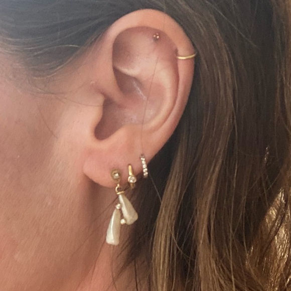 14k Mother of Pearl & Diamond Accent Earrings - Picture 7 of 7